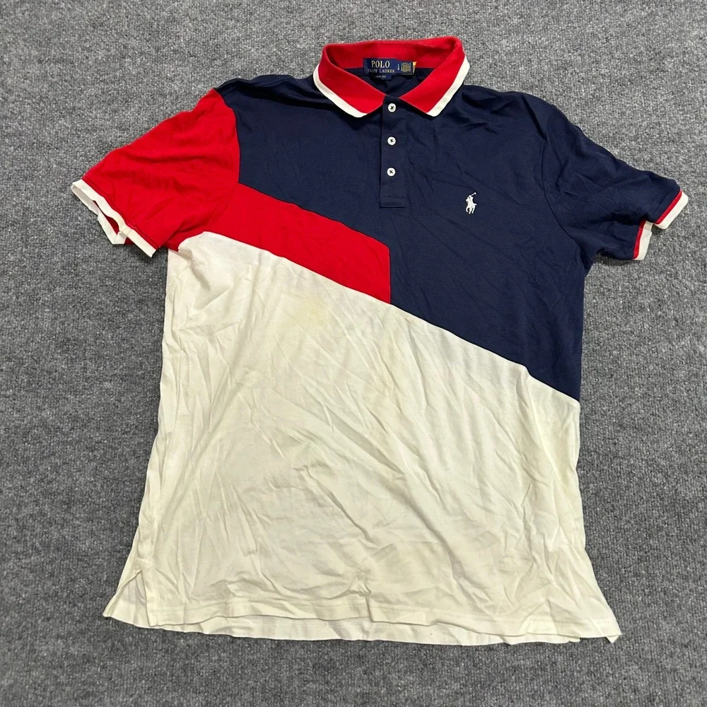 Polo Ralph Lauren Polo Shirt Mens Large Navy Red White Colorblock Classic Fit